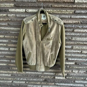 Caribou Bay Trading Company Vintage Tan Suede Leather and Knit Size Large